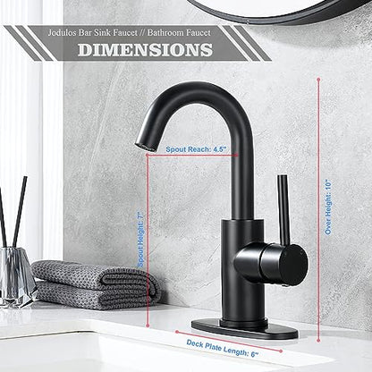Black Bar Faucet Single Hole, Jodulos Black Matte Bar Sink Faucet with Deck Plate and Supply Lines, Stainless Steel Single Handle Wet Bar Sink Faucet, Matte Black Bathroom Faucet JU1100-BK - color: Matte Black