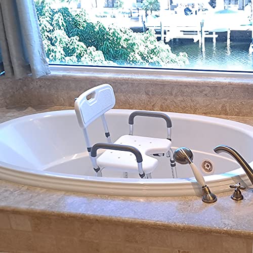 Deluxe Armed Shower & Bath Chair with Back & Arms, Snap On Tool Free Assembly, Lightweight & Seat Height Adjustable, Great for Travel (Hygienic with Back)