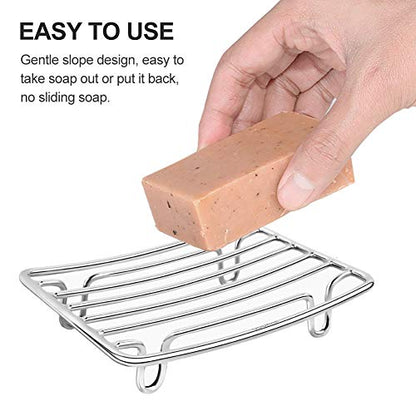 Bar Soap Dish Holder for Shower Bathroom Stainless Steel Rust Proof Self Draining with White Soap Saver Pad - color: White-rectangular 1p