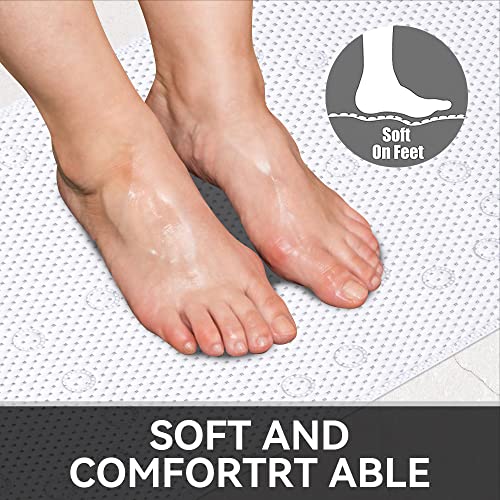 Bathtub Mat Non Slip Ivory 36” X 17” Shower Mat Soft Foam Bath Mats for Bathroom Tub, Bathtub Mat with Drain Holes, Suction Cups, Shower Mat Non Slip - color: White