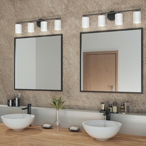 Replay Collection 4-Light Etched Glass Modern Bath Vanity Light Textured Black - color: Textured Black, size: 4-Light