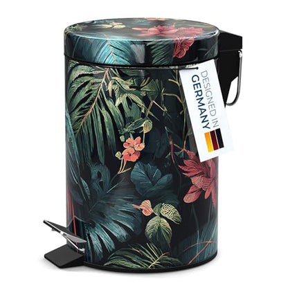 Sanilo Small Bathroom Trash Can with Lid [1.3 Gallon] - Lidded Tiny Trashcan for Garbage - Mini Metal Bin with Soft Closing Mechanism - Bath Room Accessoire Wastebin with Inner Bucket (Exotic) - color: Exotic