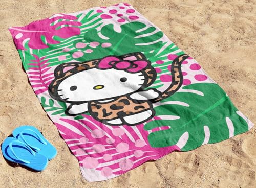 Jay Franco Hello Kitty Bath Pool Beach Towel - Tropical Super Soft & Absorbent 100% Cotton Towel, Measures 28 x 58 - color: Multi - Hello Kitty
