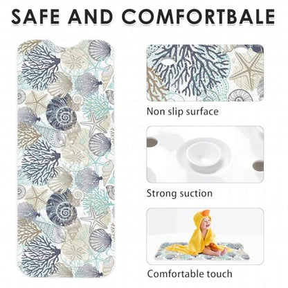 Bath Mat for Tub, Cute Seashells, 40 X 16 Inch, for Bathtub | Ocean Starfish Beach Extra Long Tub with Suction Cups and Drain Holes for Kid Adult Elderly - color: Seashells
