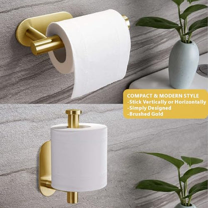 Toilet Paper Holder/Towel Ring Self Adhesive, Eolax No Drilling Gold Bathroom Hardware Accessories, Stainless Steel Sticky Toilet Roll Hanger and Hand Towel Holder, Wall Mounted, 2 Pieces - color: Gold