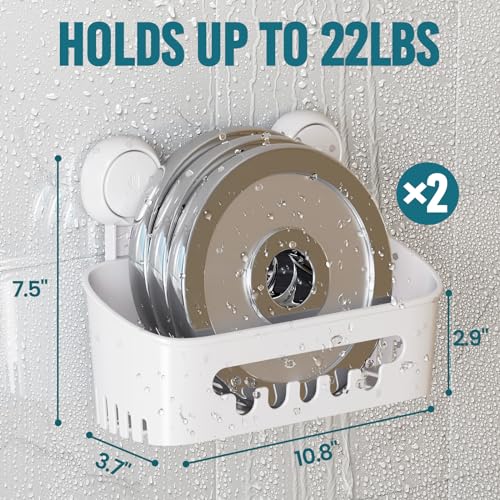TAILI Shower Caddy Suction Cup 2 Pack, Heavy Duty Bathroom Organizer, Removable Shelves for Inside Shower, Shampoo, Waterproof Suction Plastic Storage for Bathroom Accessories Holder, White - style: 2 × White