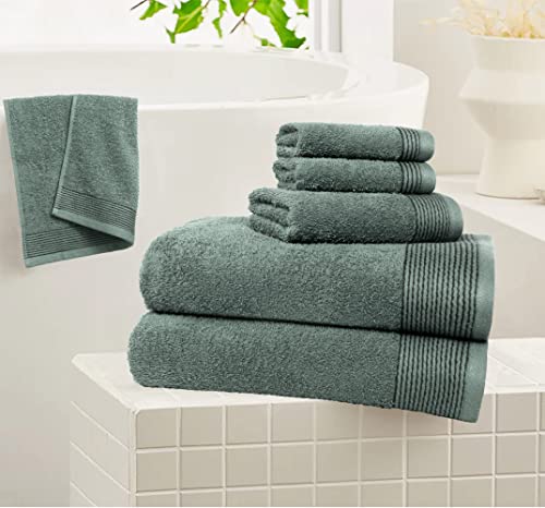 100% Cotton Ultra Soft 6 Pack Towel Set, Contains 2 Bath Towels 28x55 inchs, 2 Hand Towels 16x24 inchs & 2 Washcloths 12x12 inchs, Compact Lightweight & Highly Absorbant - Jade - color: Jade, size: 6 Pack Towel Set