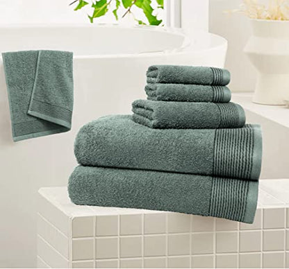 100% Cotton Ultra Soft 6 Pack Towel Set, Contains 2 Bath Towels 28x55 inchs, 2 Hand Towels 16x24 inchs & 2 Washcloths 12x12 inchs, Compact Lightweight & Highly Absorbant - Jade - color: Jade, size: 6 Pack Towel Set