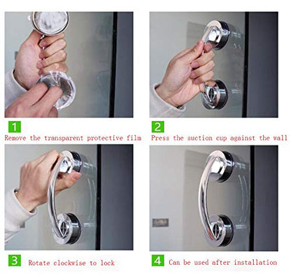 WANLIAN Powerful Suction Cup Glass Mirror Door Handle, Refrigerator Drawer Bathroom Suction Cup wall handrail, Bathtub Shower Handle Kitchen Drawer Cabinet Handle (Silver) | Can be used for glass sliding doors, refrigerator doors, kitchen drawers, cabinet