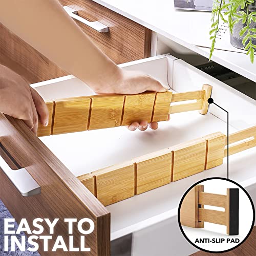 SpaceAid Bamboo 13.25-17“ Drawer Dividers (Need 2.35" Deep Drawer) Kitchen Adjustable Organizers, Expandable Organization for Home, Office, Dressers, 4 Dividers with 9 Inserts