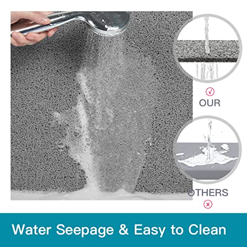 Shower Mat Non Slip,27 x 27 Inch Extra Large Bath Mat with Drain,Soft Square Loofah Shower Stall Mat Bathtub Mat for Bathroom,Without Suction Cups (Grey) - color: Grey