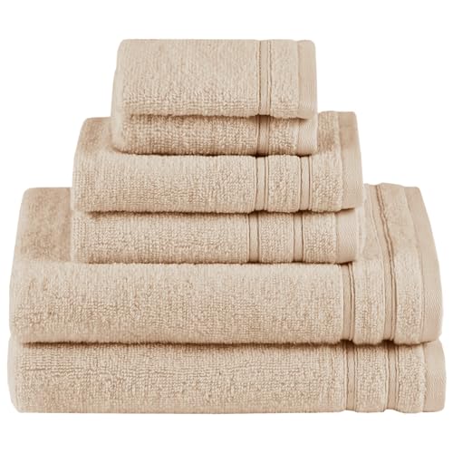 Comfort Spaces 6 Pc Towel Set, 100% Cotton Zero Twist, Beige Tan | Zero Twist Cotton, Quick Dry Ultra Soft, 2 Bath 2 Hand 2 Washcloth, Absorbent Lightweight Towels for Everyday - color: Beige, size: 6 Piece Towel Set
