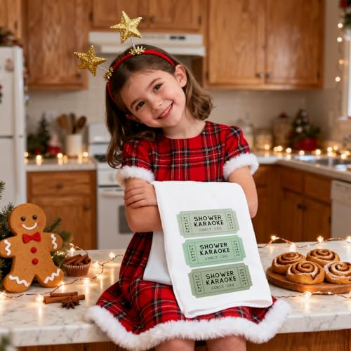 Funny Shower Karaoke Bathroom Hand Towels, Trendy Sage Green Ticket Decorative Hand Towels for Bathroom Toilet Washroom Restroom, 16x24 Inch