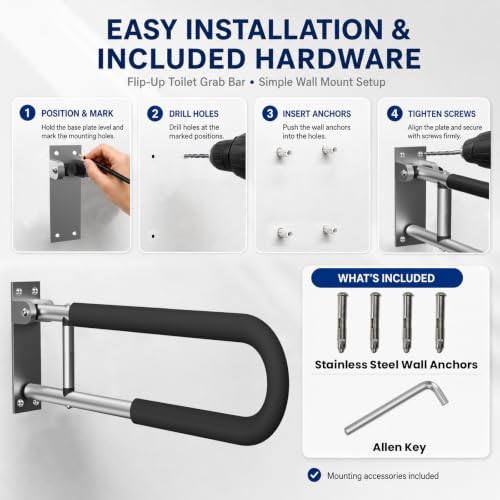 Handicap Grab Bars Rails 23.6 Inch Toilet Handrails Bathroom Safety Bar Toilet Support Rail Handicapped Handrail Accessories for Seniors Elderly (23.6inch) - size: 1 Count (Pack of 1)
