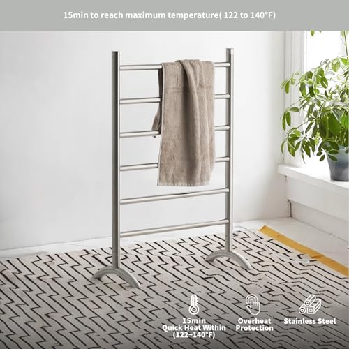 Freestanding Towel Warmer, Brushed Stainless Steel | Top One-Button Timer (2H/4H/Continuous), Rapid Heating, No Bending, Stainless Steel, Bathroom/Dressing Room。 - color: Brushed