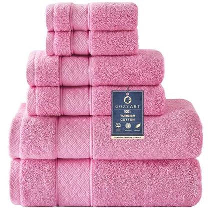 COZYART Bath Towel Set 6 PCS, Pink Luxury 100% Turkish Cotton 650GSM | Soft Absorbent Quick Dry, OEKO‑Tex 100 Cert. Zero Twist Ring Spun Cotton, Plush Fluffy, Breathable Hotel Quality Towels Set - color: Pink