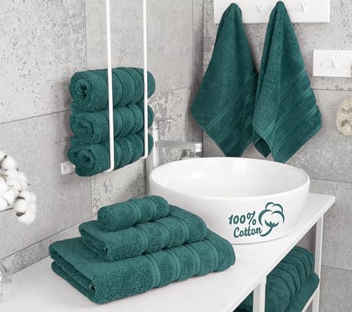 American Soft Linen 100% Cotton Luxury Turkish Towels, 6 Piece Towel Set | Soft Absorbent Quick Dry OEKO Tex Standard 100 Certificated Durable Machine Washable Premium Hotel Quality - color: Teal