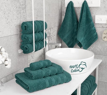 American Soft Linen 100% Cotton Luxury Turkish Towels, 6 Piece Towel Set | Soft Absorbent Quick Dry OEKO Tex Standard 100 Certificated Durable Machine Washable Premium Hotel Quality - color: Teal