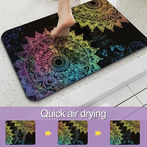 Mandala Flower Bathroom Rugs Mat, Super Absorbent Quick Drying Floor Mat for Bathroom Entryway 17"x30" - color: Mandala Flower