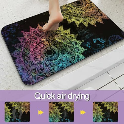 Mandala Flower Bathroom Rugs Mat, Super Absorbent Quick Drying Floor Mat for Bathroom Entryway 17"x30" - color: Mandala Flower