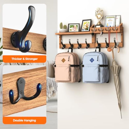 Evermagin 29" Coat Rack Wall Mount with Shelf & 11 Hooks, Entryway, Brown | Wooden Wall Mounted Coat and Key Rack with Hooks, Key Hanger with Mail Holder for Living Room, Mudroom, Bedroom - color: Brown, size: 29 inch