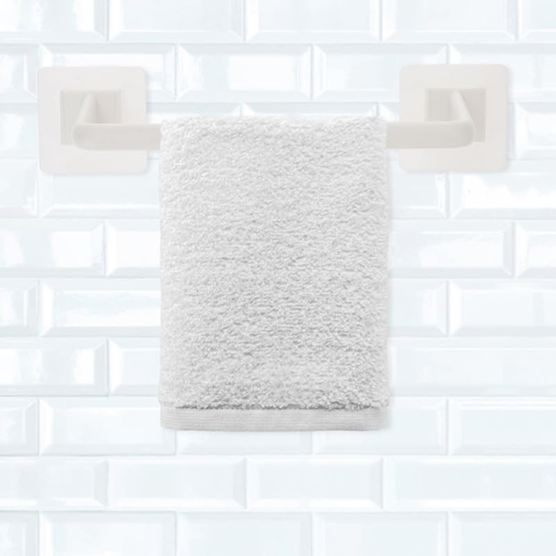 Homsfou 2-Pack Self Adhesive Bathroom Towel Bars No Drill Wall Mounted Single Towel Racks Space Saving Holder for T-owels and Robes in White 15.74In