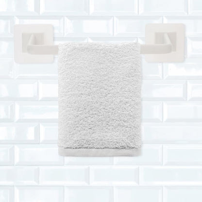 Homsfou 2-Pack Self Adhesive Bathroom Towel Bars No Drill Wall Mounted Single Towel Racks Space Saving Holder for T-owels and Robes in White 15.74In