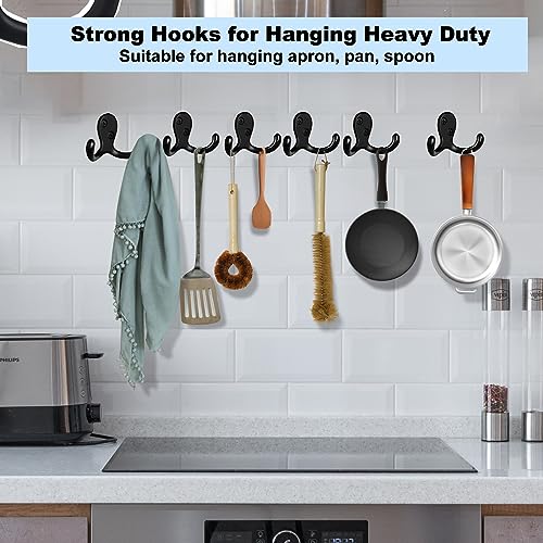 Kruodop 4 Pack Wall Hooks Wall Mounted Coat Hooks for Hanging Heavy Duty, Black Towel Hooks, Metal Double Coat Hanger with Screws Cup Retro for Coats, Handbags, Towels, Hat - color: black4pcs