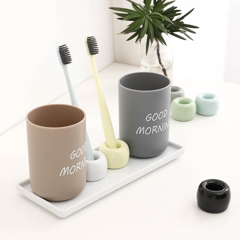 NiuYichee Set of 6 Sleek Mini Ceramics Toothbrush Holder, Small Ceramic Ring, Perfect Size for Bathroom Vanity Countertops - color: White