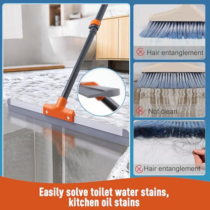 CLEANHOME Rubber Floor Squeegee with Extendable Long Handle | Concrete Floor, Tile Floor, Metal Aluminium Head, Heavy Duty Garage Shower Floor Squeegee Broom for Removing Water