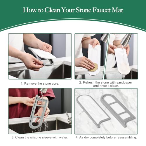 Faucet Mat for Kitchen Sink with Airflow Silicone Sleeve, Instant-Dry Diatomaceous Stone Sink Protector Tray Around Faucet for Kitchen, Bathroom, RV (White Circle, 23.2" x 3.9" x 0.47") - color: White Circle - Grey Silicone Edge