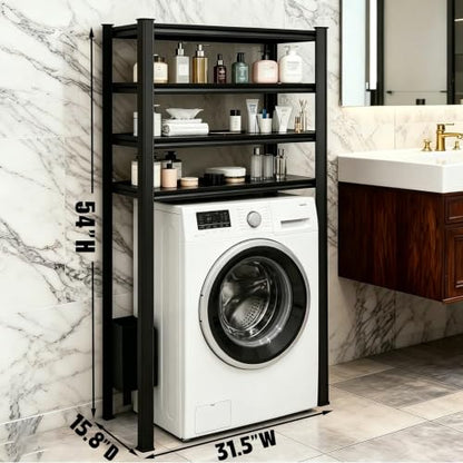 Over The Washer and Dryer Storage Shelf, Height-Adjustable 5-Tier Metal Organizer Rack, Space Saving Laundry Room Organizer Rack, Washer Shelf for Kitchen, Apartment, Black (54"Hx31.5"Wx15.8"D) - size: 54"Hx31.5"Wx15.8"D