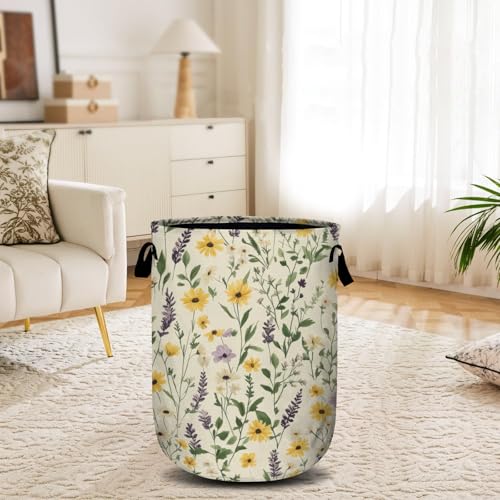 Daisy Lavender and Buttercups Laundry Basket, Laundry Hamper Collapsible Oxford Cloth with Handle Clothes Storage Bin for Bathroom Laundry Room Bedroom 15.7 X 20 Inch - color: Daisy Lavender and Buttercups