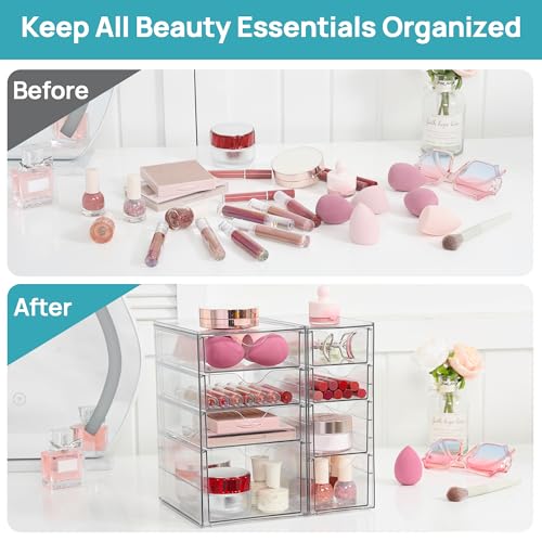 Vtopmart Acrylic Desk Organizer with 8 Drawers for Office, Makeup, Crafts | Clear Storage Drawers for Office Supplies, Desktop Organization for Makeup, Jewelry, Art Crafts, Bead, Pen, Stationary - style: C