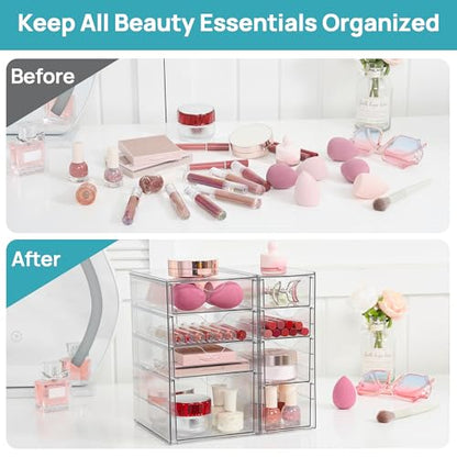 Vtopmart Acrylic Desk Organizer with 8 Drawers for Office, Makeup, Crafts | Clear Storage Drawers for Office Supplies, Desktop Organization for Makeup, Jewelry, Art Crafts, Bead, Pen, Stationary - style: C