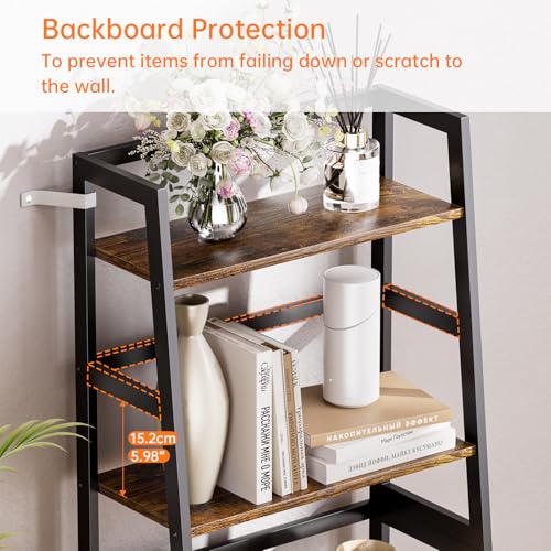 HITNET Ladder Shelf, 4 Tier Bookshelf with Bamboo Frame, Freestanding Bathroom Storage Shelving Unit for Living Room, Home Office, Bedroom, Rustic Brown and Black - color: Rustic Brown and Black