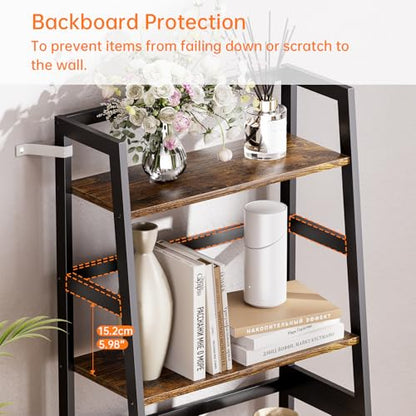 HITNET Ladder Shelf, 4 Tier Bookshelf with Bamboo Frame, Freestanding Bathroom Storage Shelving Unit for Living Room, Home Office, Bedroom, Rustic Brown and Black - color: Rustic Brown and Black