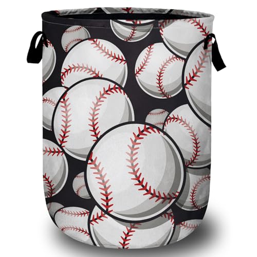 Baseball Softball Laundry Basket, Ball Laundry Hamper Collapsible Oxford Cloth with Handle Clothes Storage Bin for Bathroom Laundry Room Bedroom 15.7 X 20 Inch - color: Baseball Softball Ball