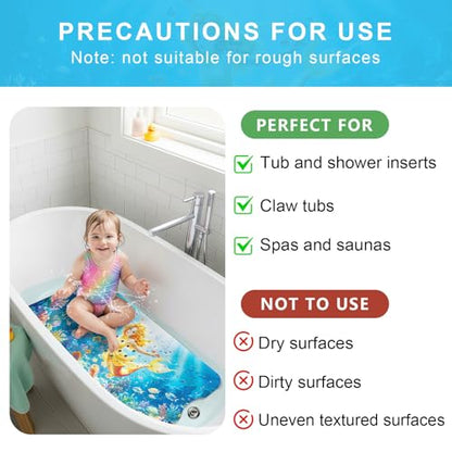 Upgrade Cartoon Baby Bath Mat Non Slip - 40"x16" Extra Long Bathtub Mat for Baby Eco Friendly Durable Bath Mat for Tub Non Slip Kids Tub Mat with Suction Cups, Machine Washable and No Fading, Mermaid - color: G-mermaid-4