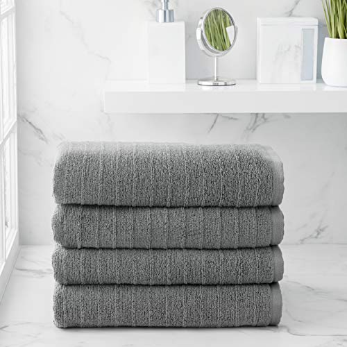 Welhome James 100% Cotton Textured Stripe 4 Pack Bath Towels - Soft & Absorbent Bath Towel Set, Gray - color: Gray, size: 4 Piece Bath Towel