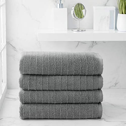 Welhome James 100% Cotton Textured Stripe 4 Pack Bath Towels - Soft & Absorbent Bath Towel Set, Gray - color: Gray, size: 4 Piece Bath Towel