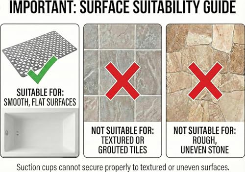 Nonslip Bath Tub Shower Mat with Suction Cups, Extra Soft TPE Bath Mat for Kids, Bathtub Bathroom Mats, Machine Washable, Smooth/Non-Textured Tubs Only, 30L x 17W Inch (Light Gray) - color: Light Gray, size: 30" x 17" (Rectangular)
