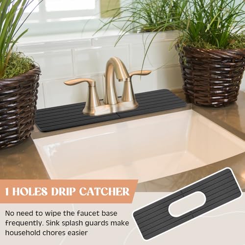 Teenyyou an Oval Hole Gray Faucet Mat Kitchen Sink 17.32" x 4.6" | Bathroom Faucet Absorbent Mat,Diatomite Splash Guard,Quick Drying Drip Catcher,Hole 6.22 " x 2.28" - color: Gray, style: an Oval Hole
