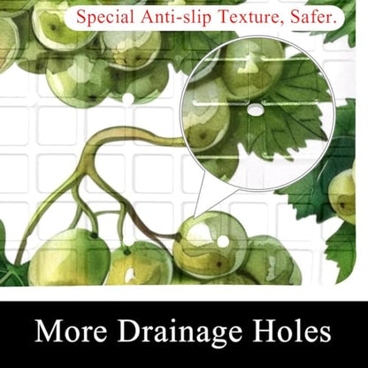 Non Slip Bath Mat for Tub, 15.1 x 26.8 Inch Bathtub Mat Machine Washable Shower Mat with Drain Holes and Suction Cups, Watercolor Seamless Green Grapes and Leaves - color: Multi 01