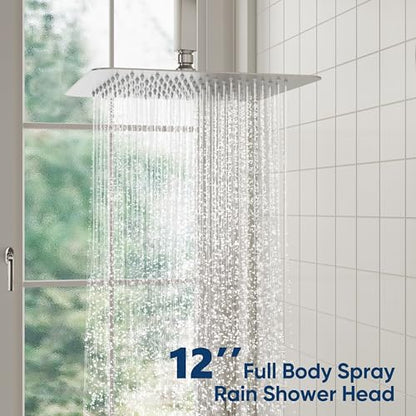 ESNBIA Shower System, 12 Inches Rain Shower Head with Handheld Combo Set, Shower Faucet Set with Valve and Trim, Ceiling Mounted High Pressure Rainfall Dual Shower Head System, Brushed Nickel - color: Brushed Nickel, size: 12 Inch