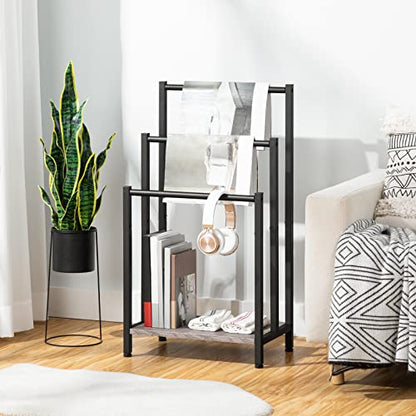 HOOBRO Free Standing Towel Rack, 3 Tier Blanket Rack, Blanket Holder for Bathroom, 16.9" L x 11" W x 31.9" H, Industrial Metal Drying and Display Rack with Shelf, Greige and Black BG03LB01 - color: Greige + Black, size: 16.9"L x 11"W x 31.9"H