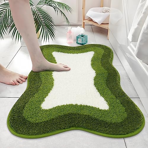 HAOCOO Green Bath Rug 20x31 inch, Soft Non Slip Gradient Irregular Shape Rug for Bathroom Decor, Microfiber Absorbent Washable Shower Rug Tub Shower - color: Green, size: 20x31 inch (Irregular)