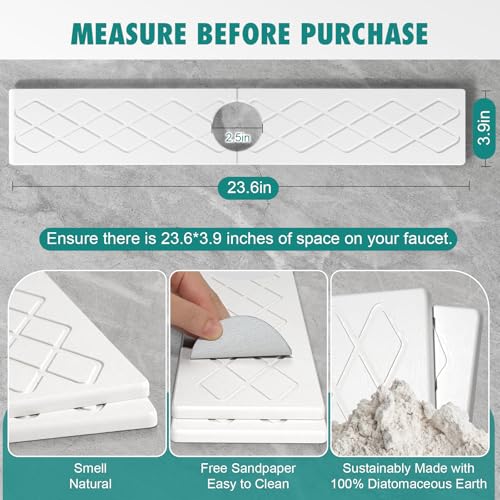 23.6 Inch Stone Faucet Mat for Kitchen Sink, Diatomite Absorbent Fast Drying Stone Sink Tray, Faucet Splash Guard Prevents Moisture for Kitchen Bathroom Countertop