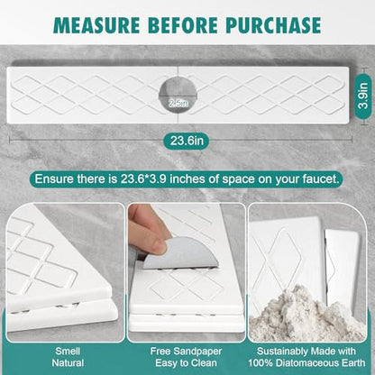 23.6 Inch Stone Faucet Mat for Kitchen Sink, Diatomite Absorbent Fast Drying Stone Sink Tray, Faucet Splash Guard Prevents Moisture for Kitchen Bathroom Countertop