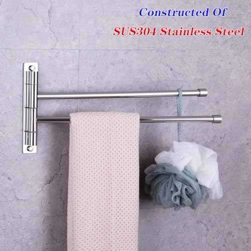 GERZWY Bath Towel Rack Hanger Towel Holder Organizer Bathroom Swing Arm Towel Bars 2-Arm Wall Mount Stainless Steel Polished Finish - color: Polished